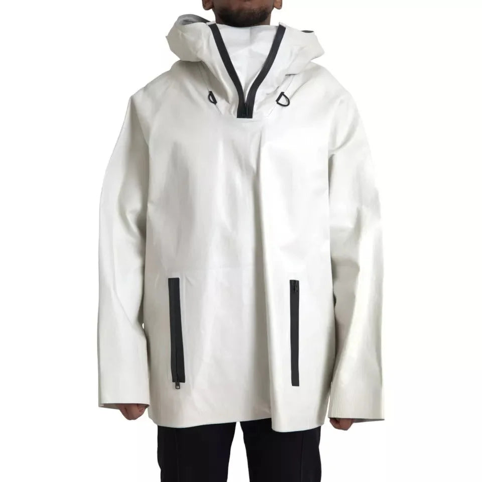 Bottega Veneta White Leather Men Waterproof Jacket Blouson - Rain Coats