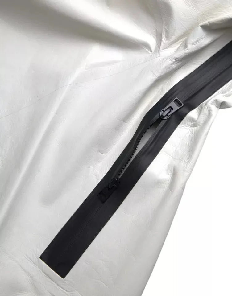 Bottega Veneta White Leather Men Waterproof Jacket Blouson - Rain Coats