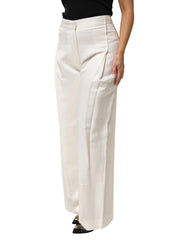 Brian Dales White Viscose Linen Wide Leg Palazzo Womens Pants - IT44 | L - Trousers