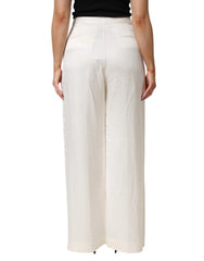 Brian Dales White Viscose Linen Wide Leg Palazzo Womens Pants - IT44 | L - Trousers