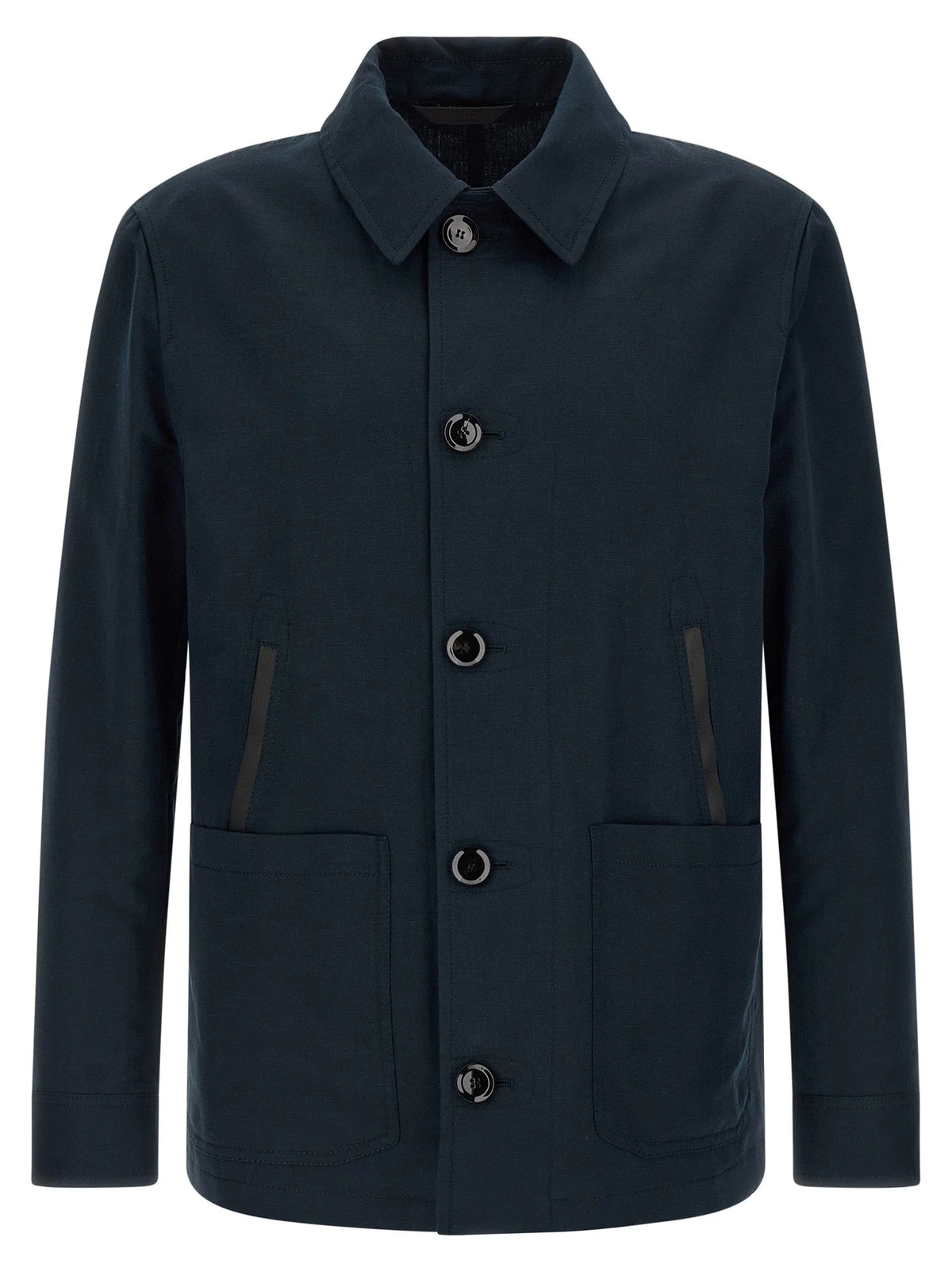 Brioni Blue Linen Full-Length Jacket
