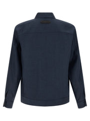 Brioni Blue Linen Full-Length Jacket