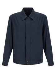 Brioni Blue Linen Full-Length Jacket