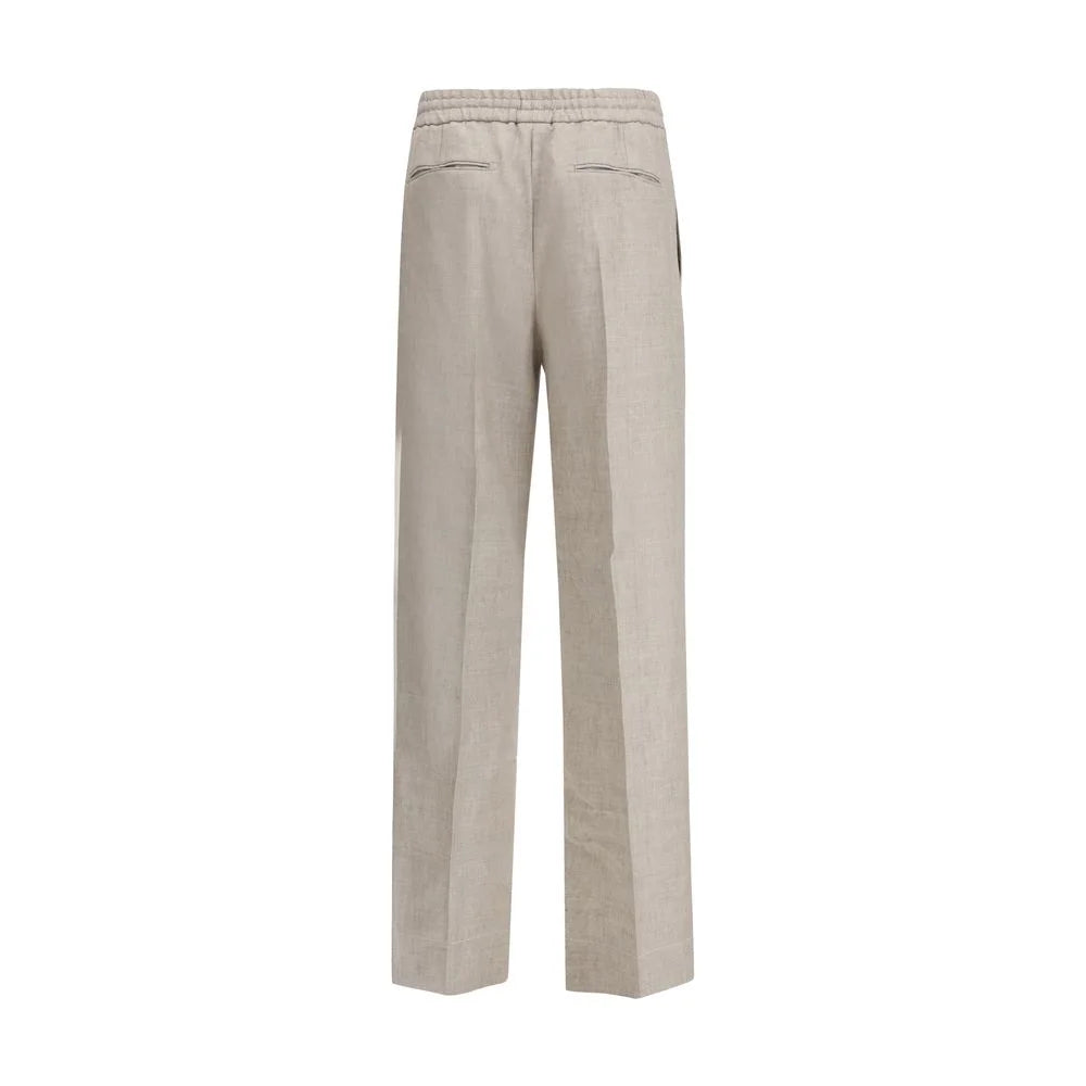 Brioni Gray Linen Casual Pants - Trousers
