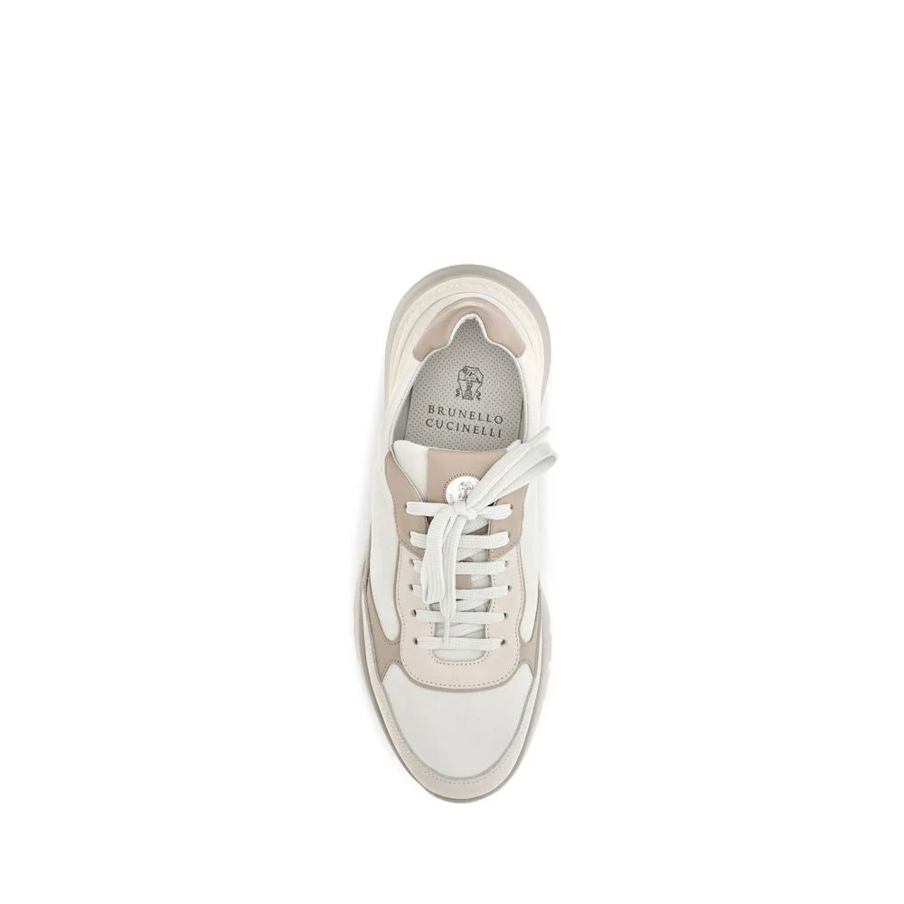 Brunello Cucinelli Beige Calf Leather Bos Taurus Athletic Sneakers
