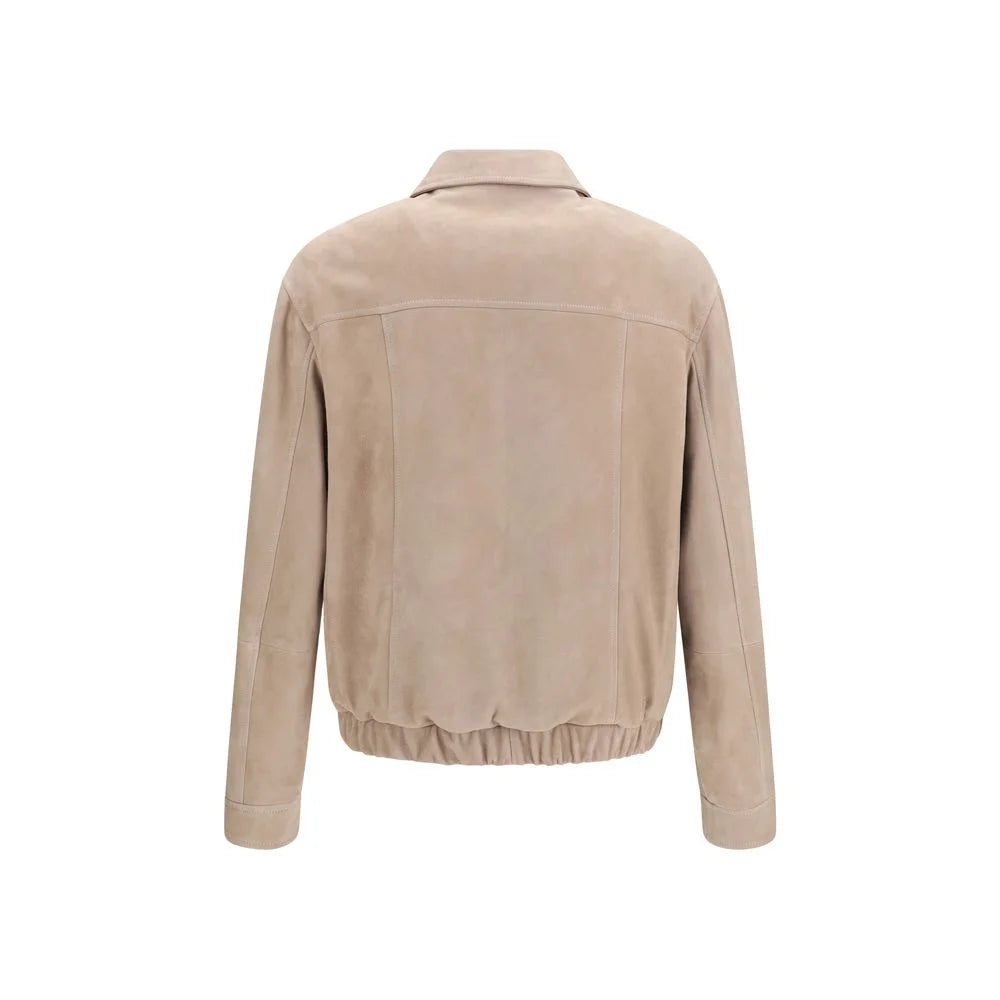 Brunello Cucinelli Beige Calf Leather Bos Taurus Bomber - XL