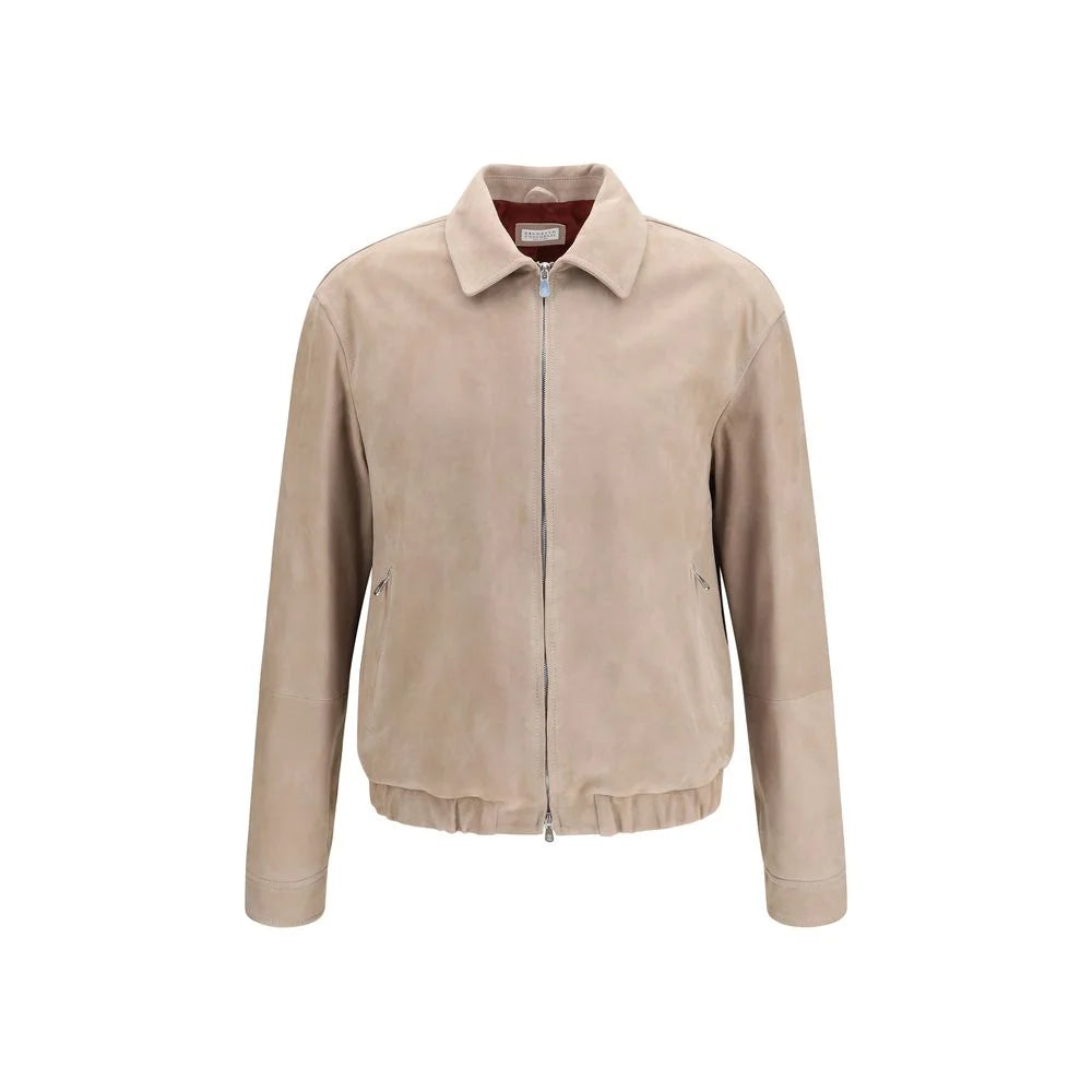 Brunello Cucinelli Beige Calf Leather Bos Taurus Bomber - XL
