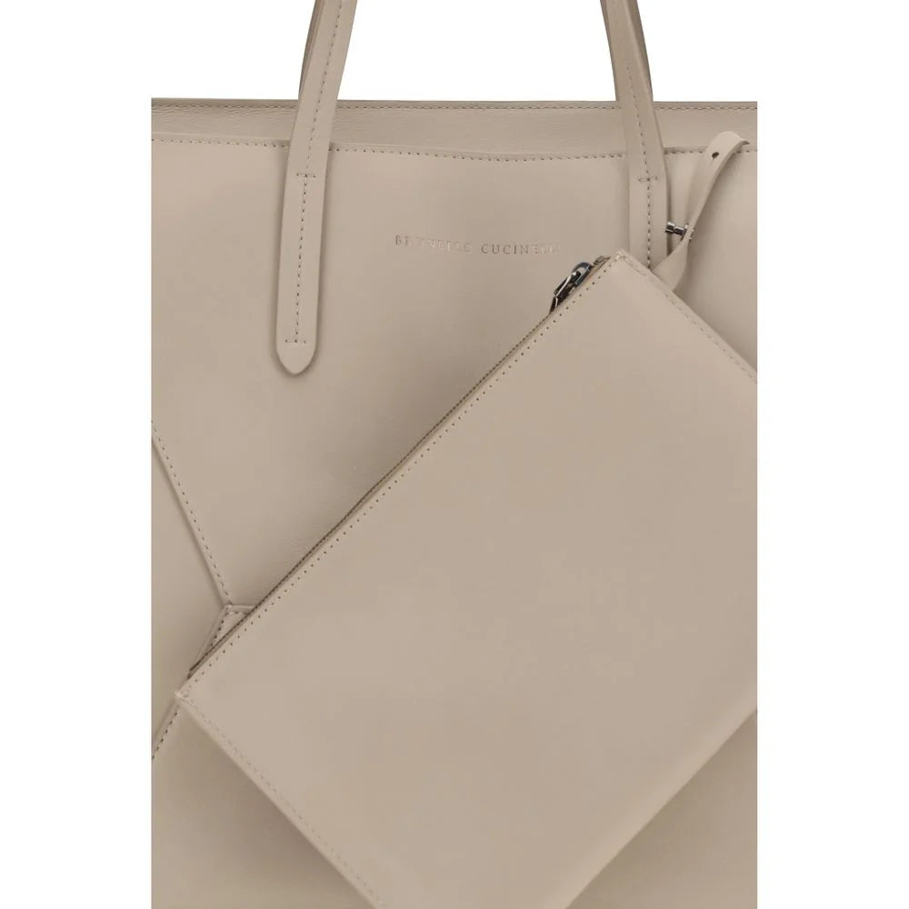 Brunello Cucinelli Beige Calf Leather Bos Taurus Handbag