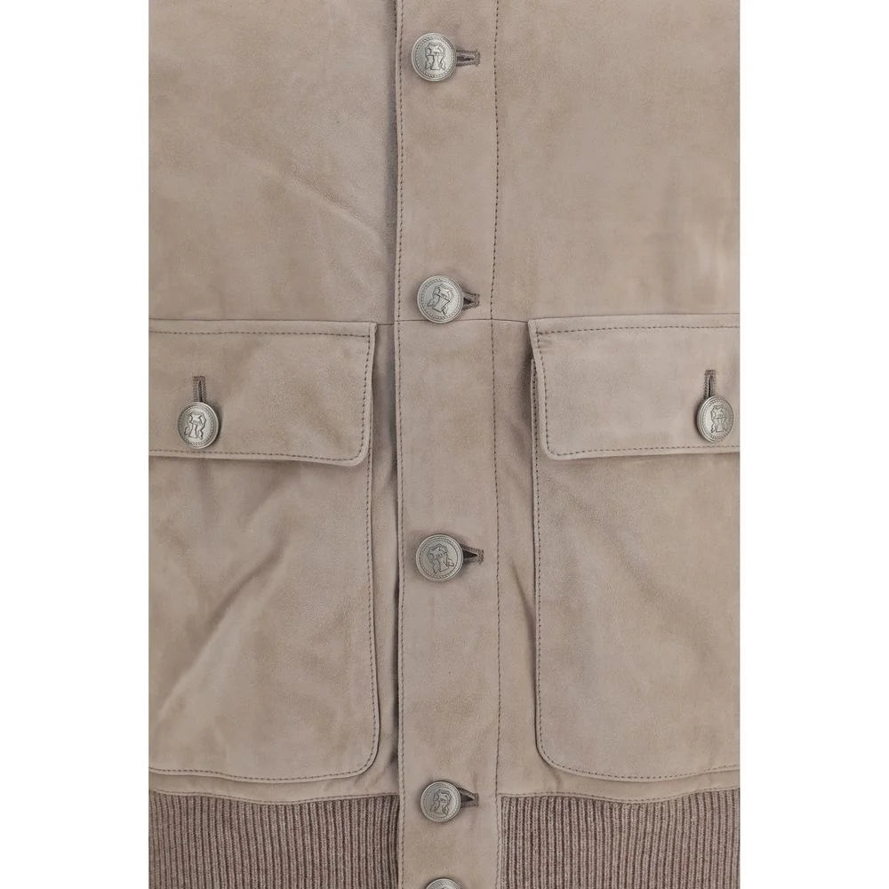 Brunello Cucinelli Beige Calf Leather Bos Taurus Leather Jacket - S
