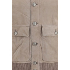 Brunello Cucinelli Beige Calf Leather Bos Taurus Leather Jacket - S