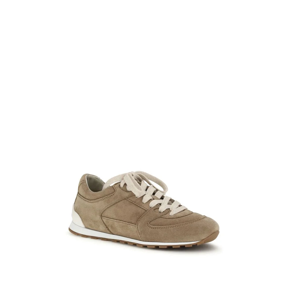 Sneakers basses en cuir de veau beige Brunello Cucinelli