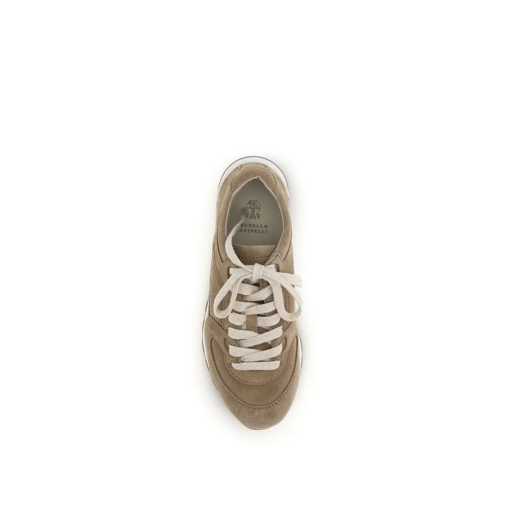 Sneakers basses en cuir de veau beige Brunello Cucinelli