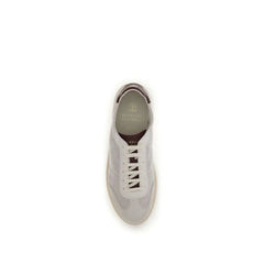 Brunello Cucinelli Beige Calf Leather Bos Taurus Low Top Sneakers