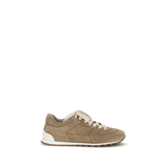 Sneakers basses en cuir de veau beige Brunello Cucinelli
