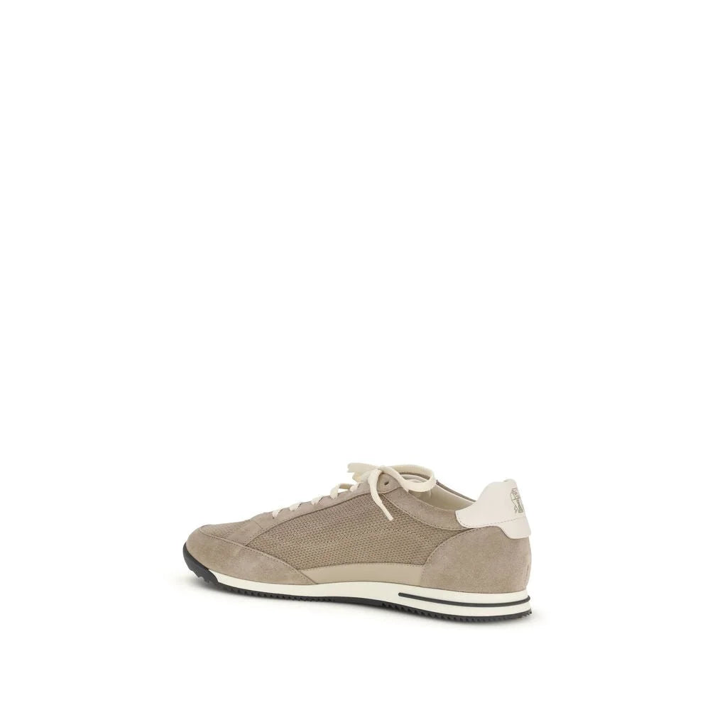 Brunello Cucinelli Beige Calf Leather Bos Taurus Low Top Sneakers
