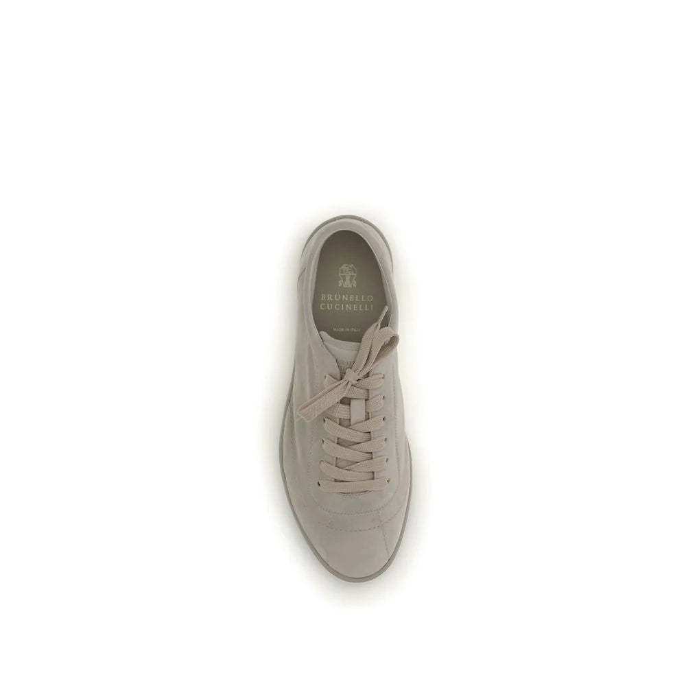 Brunello Cucinelli Beige Calf Leather Bos Taurus Low Top Sneakers