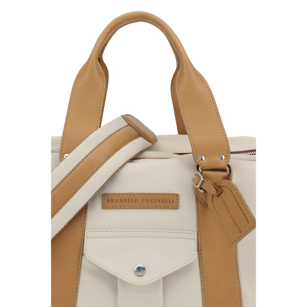 Brunello Cucinelli Beige Calf Leather Bos Taurus Luggage And Travel