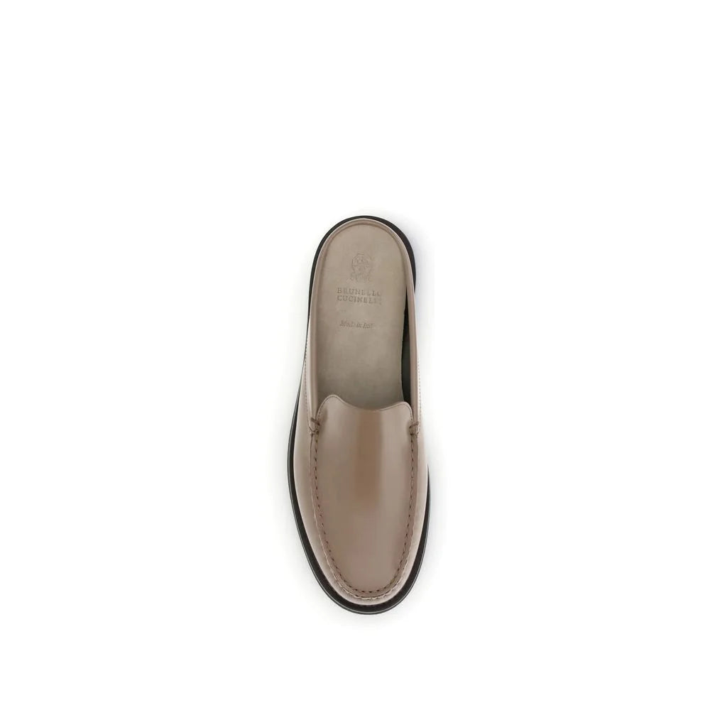 Brunello Cucinelli Beige Calf Leather Bos Taurus Mules - EU39/US9