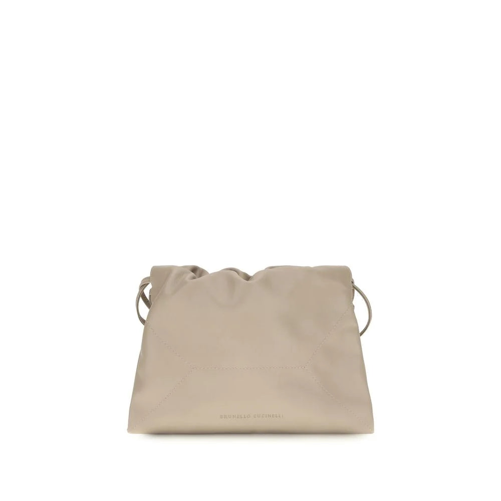 Brunello Cucinelli Beige Calf Leather Bos Taurus Shoulder Bag
