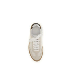 Brunello Cucinelli Beige Calf Leather Bos Taurus Sneakers