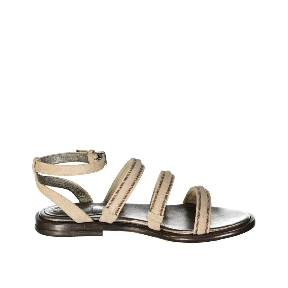 Brunello Cucinelli Beige Calfskin Flat Sandals - EU38/US8