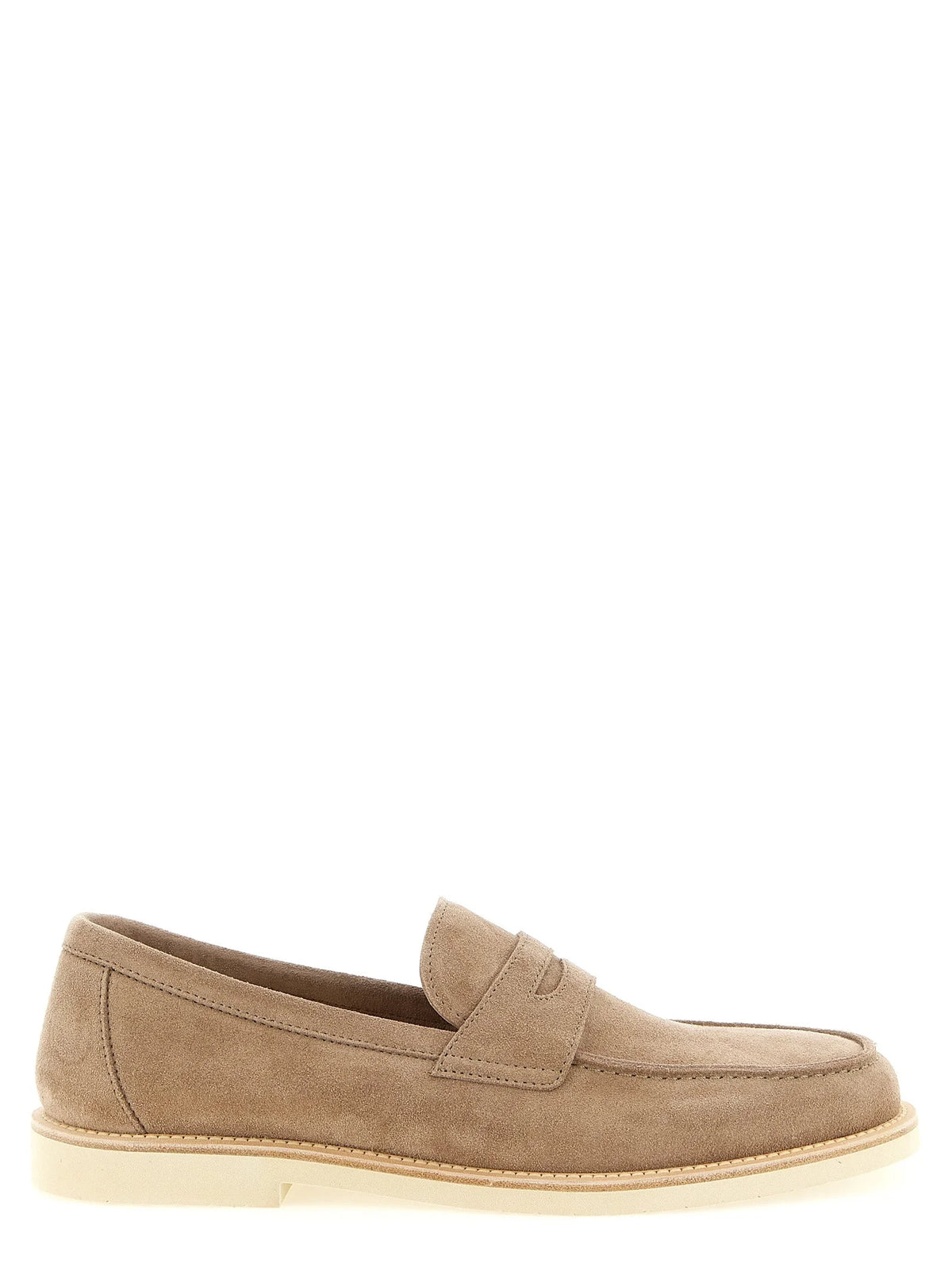 Brunello Cucinelli Beige Calfskin Slip-On Loafers