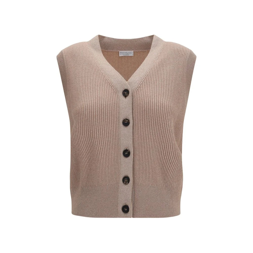 Brunello Cucinelli Beige Cashmere Sleeveles Sweater - XL