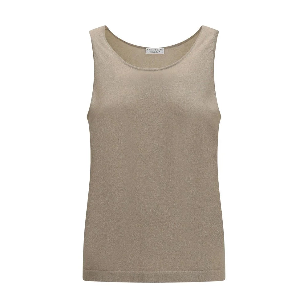 Brunello Cucinelli Beige Cashmere Sleeveles T-Shirt - L
