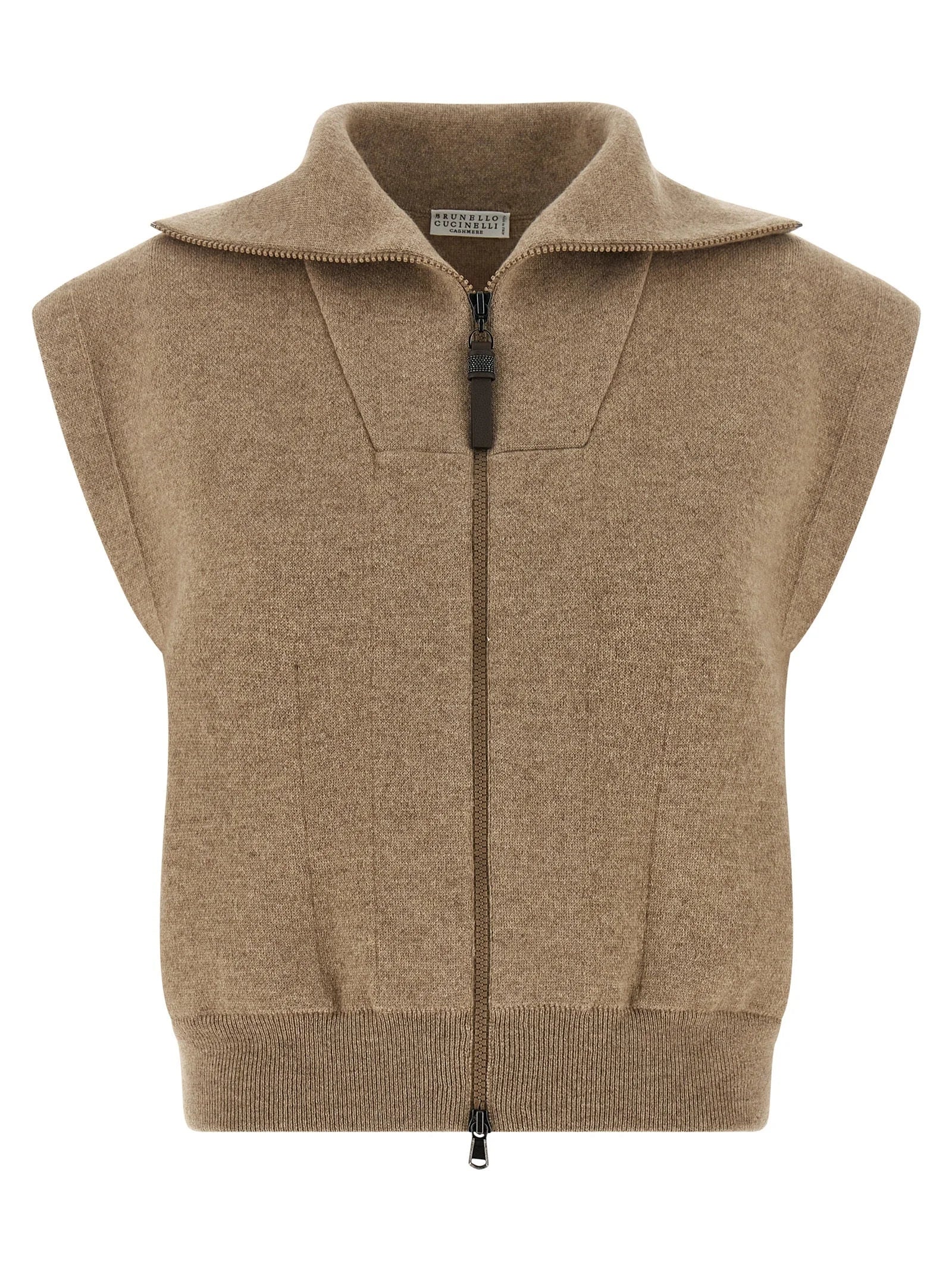 Brunello Cucinelli Beige Cashmere Sleeveless Jacket