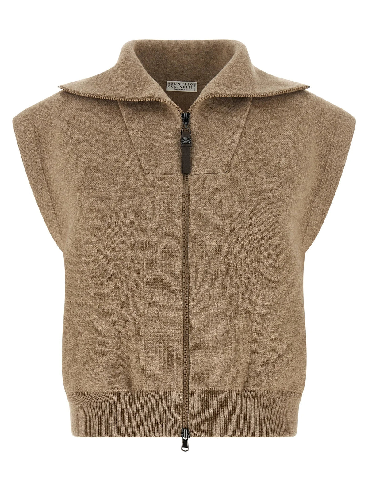 Brunello Cucinelli Beige Cashmere Sleeveless Jacket