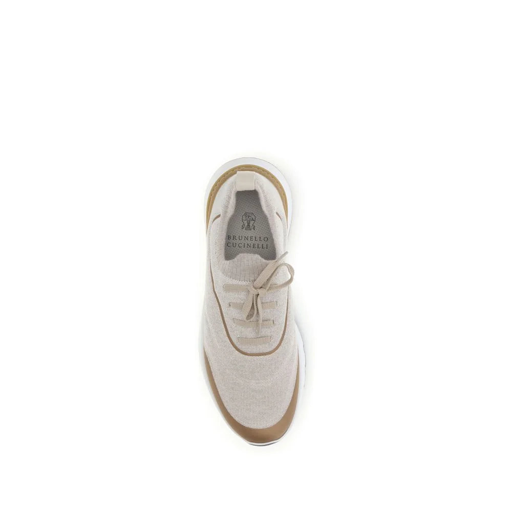 Brunello Cucinelli Beige Cotton Athletic Sneakers