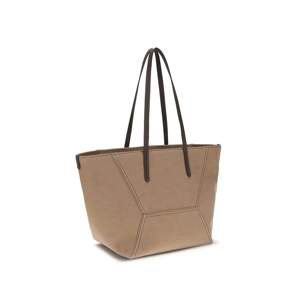 Brunello Cucinelli beige bomuldshåndtaske