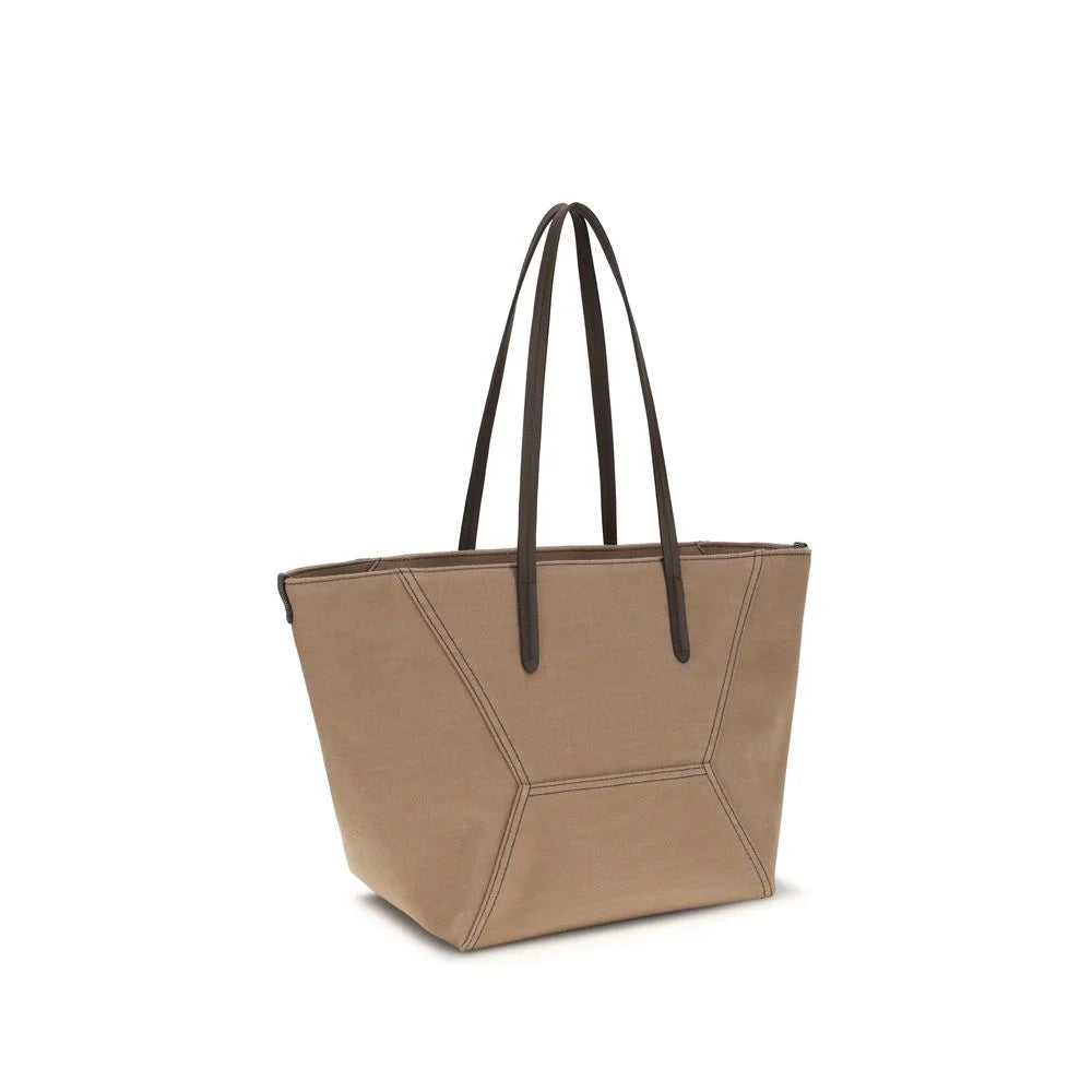 Brunello Cucinelli beige bomuldshåndtaske