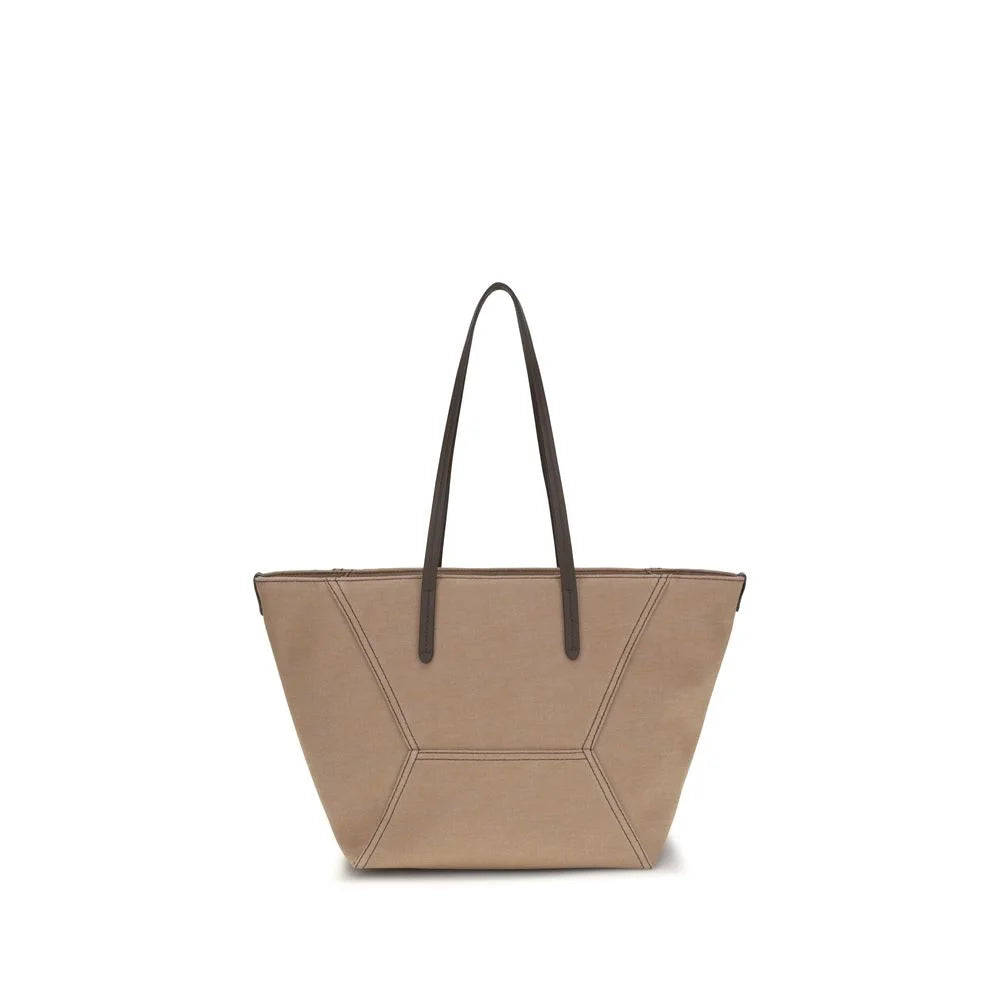 Brunello Cucinelli beige bomuldshåndtaske