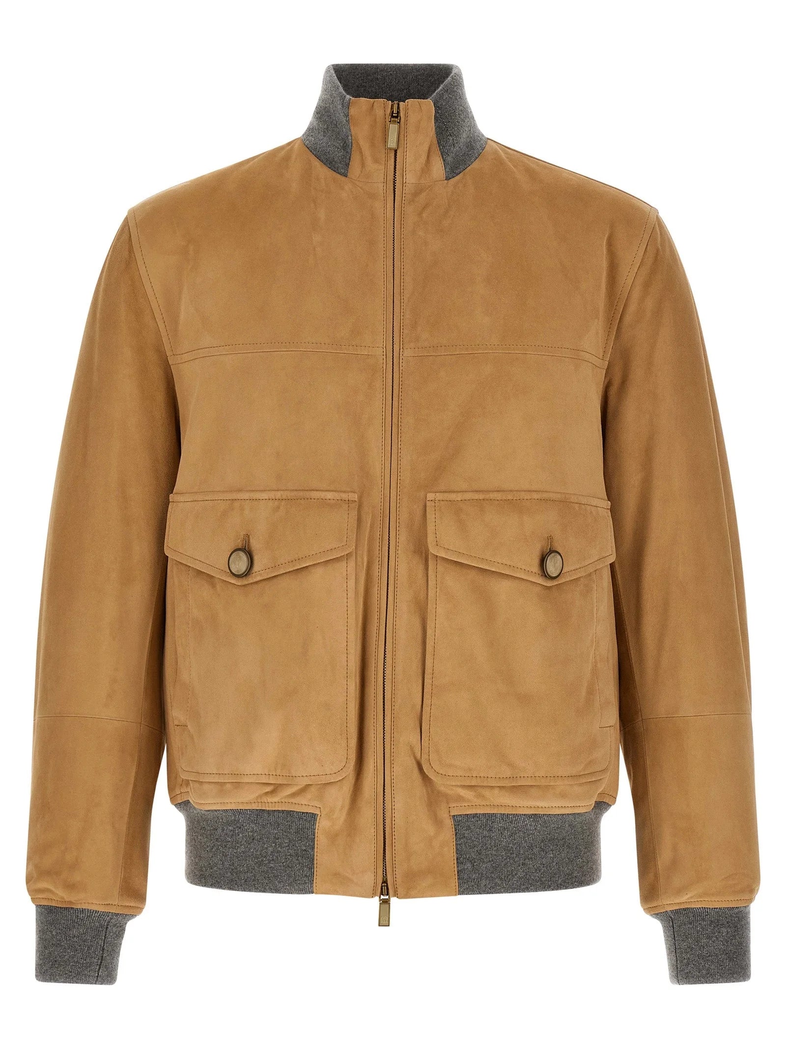 Brunello Cucinelli Beige Lamb Leather Leather Jacket