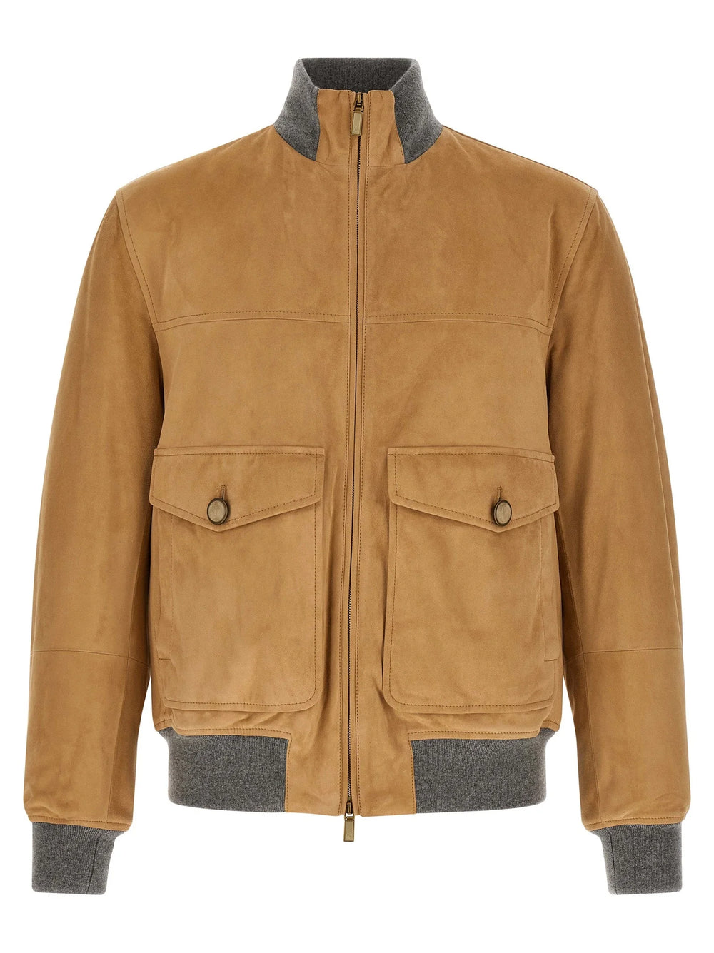 Brunello Cucinelli Beige Lamb Leather Leather Jacket