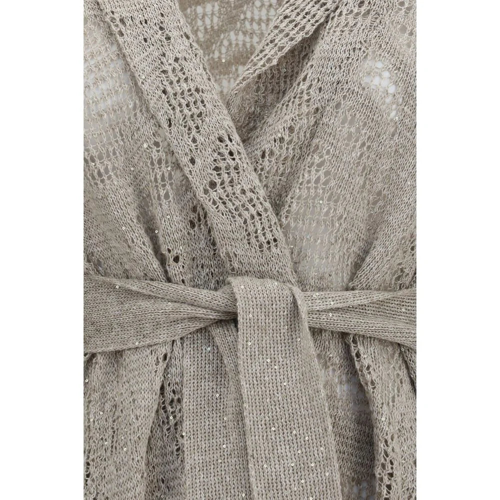 Cardigan in Lino Beige Brunello Cucinelli - M