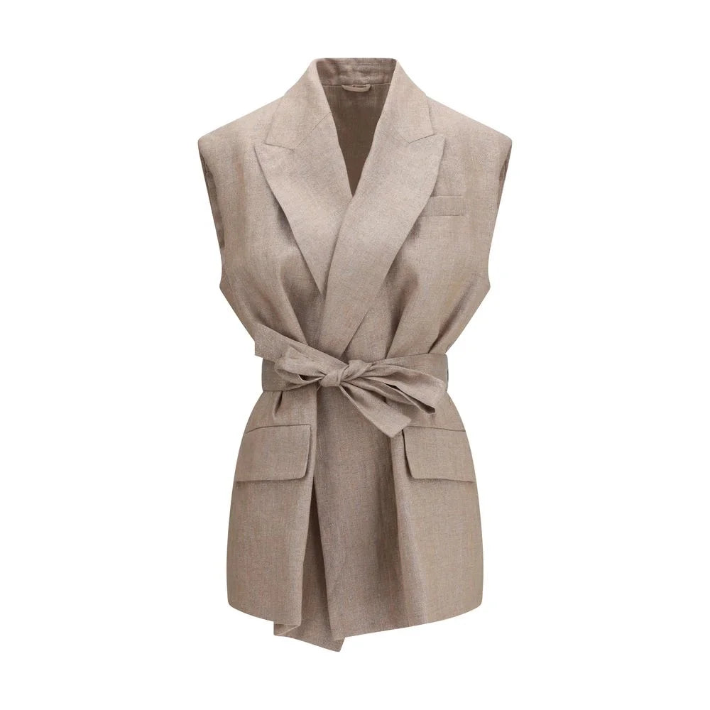 Brunello Cucinelli Beige Linen Sleveless Jacket - IT38 | S