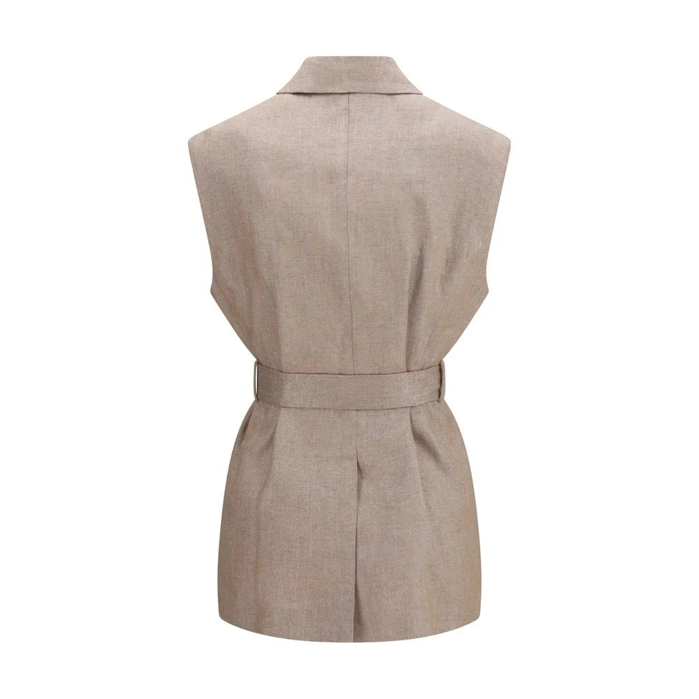 Brunello Cucinelli Beige Linen Sleveless Jacket - IT38 | S