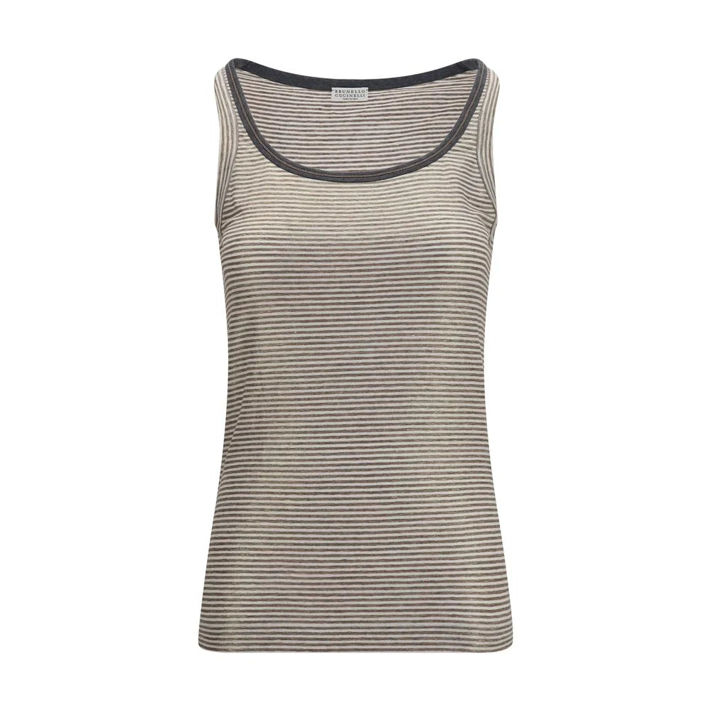 Brunello Cucinelli Beige Linen Tank Tops