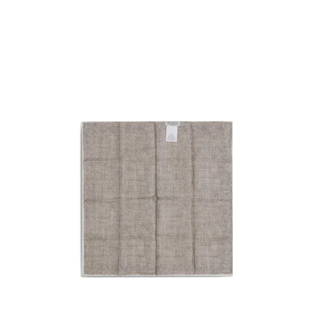 Brunello Cucinelli Beige Silk Pocket Square - One Size