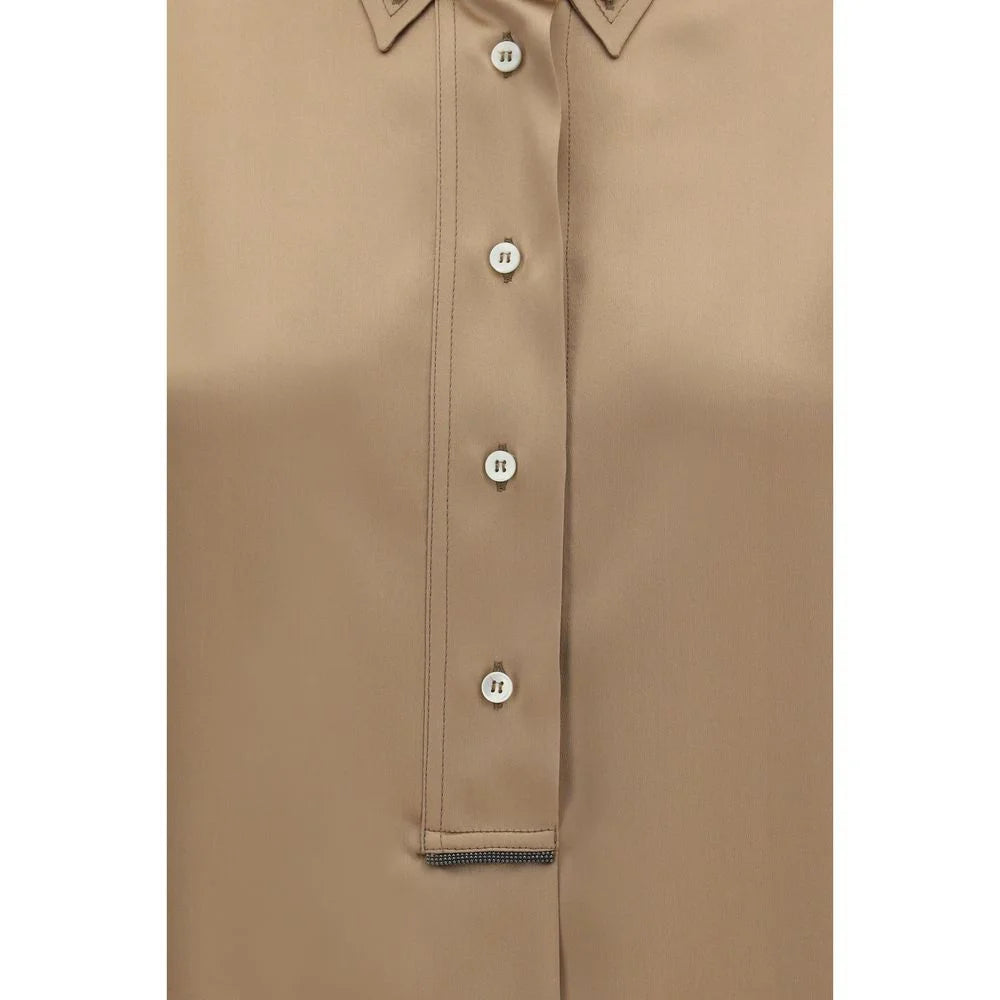 Brunello Cucinelli Beige Silk Shortsleeve Shirt