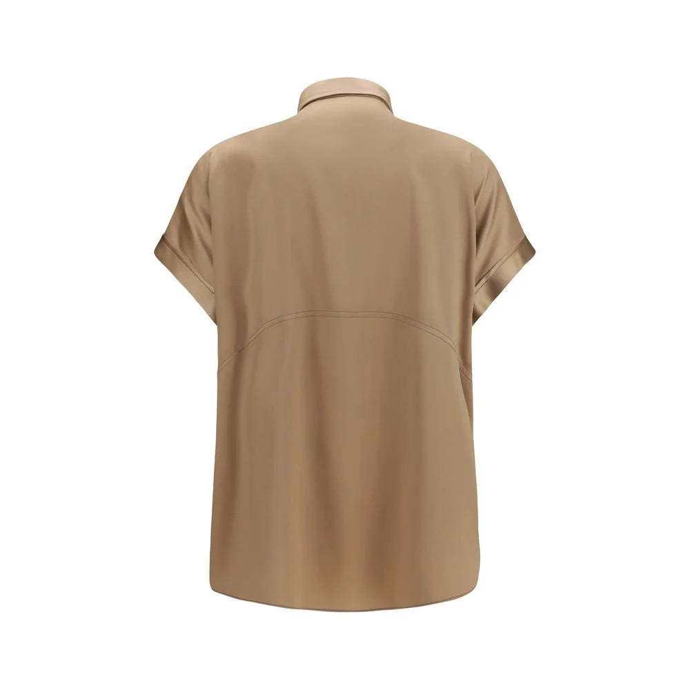 Brunello Cucinelli Beige Silk Shortsleeve Shirt