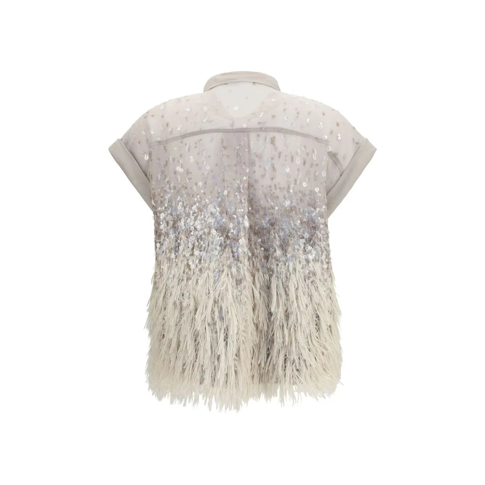 Brunello Cucinelli Beige Silk Shortsleeve Shirt - XL