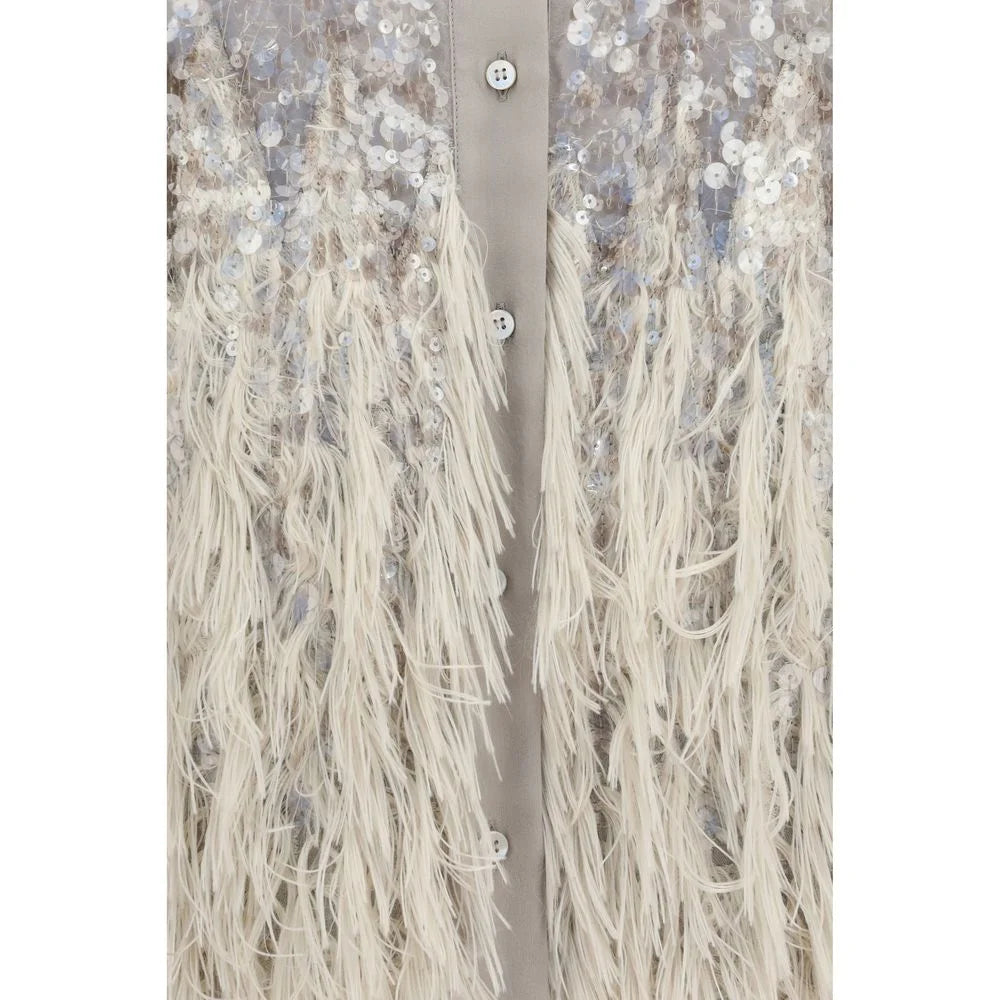 Brunello Cucinelli Beige Silk Shortsleeve Shirt - XL