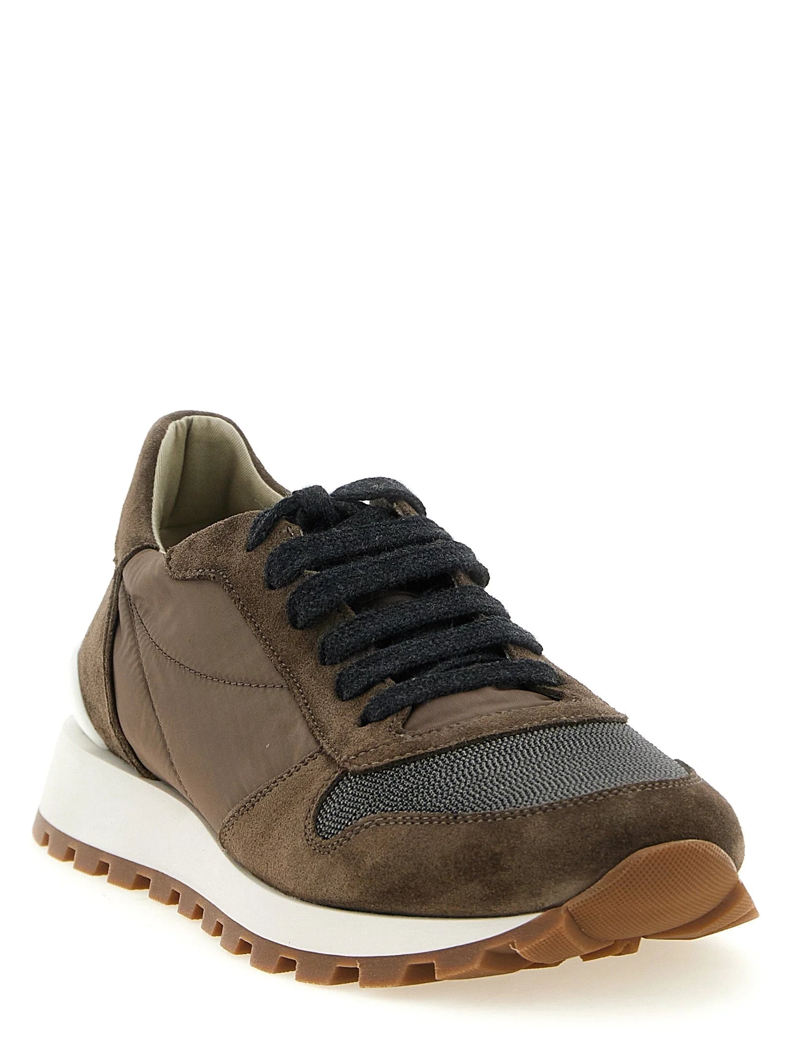 Sneakers de sport en veau bicolore Brunello Cucinelli