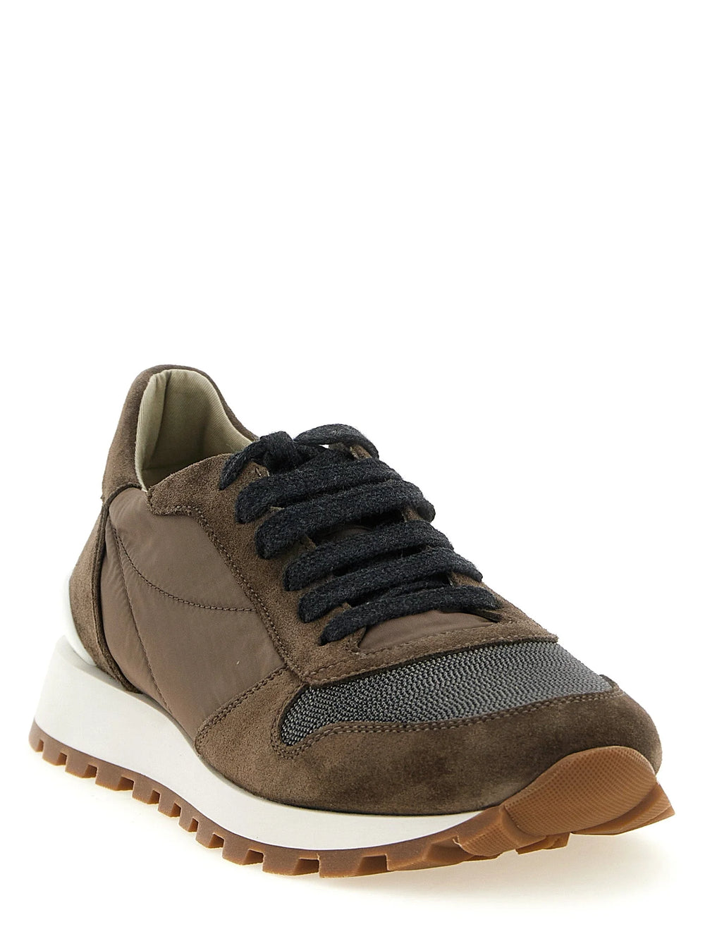 Sneakers de sport en veau bicolore Brunello Cucinelli