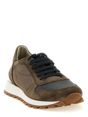 Sneakers de sport en veau bicolore Brunello Cucinelli