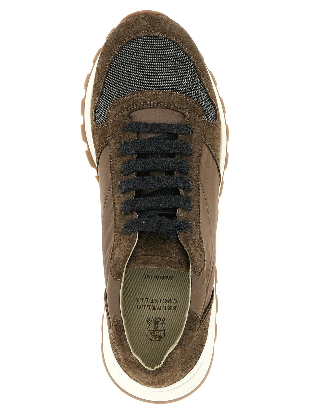 Sneakers de sport en veau bicolore Brunello Cucinelli