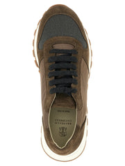 Sneakers de sport en veau bicolore Brunello Cucinelli